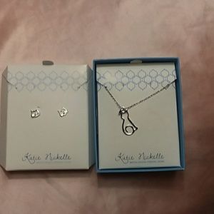 Child's cat necklace and earrings